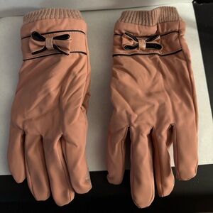 Elegant Pink Gloves with Bow Detail Women’s S